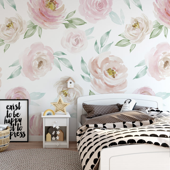 Watercolor Rose Wallpaper Mural