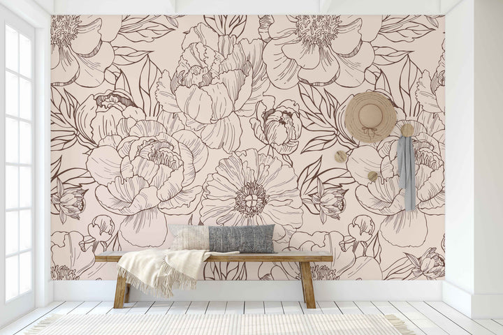 Minimal and Neutral Floral Garden Mural