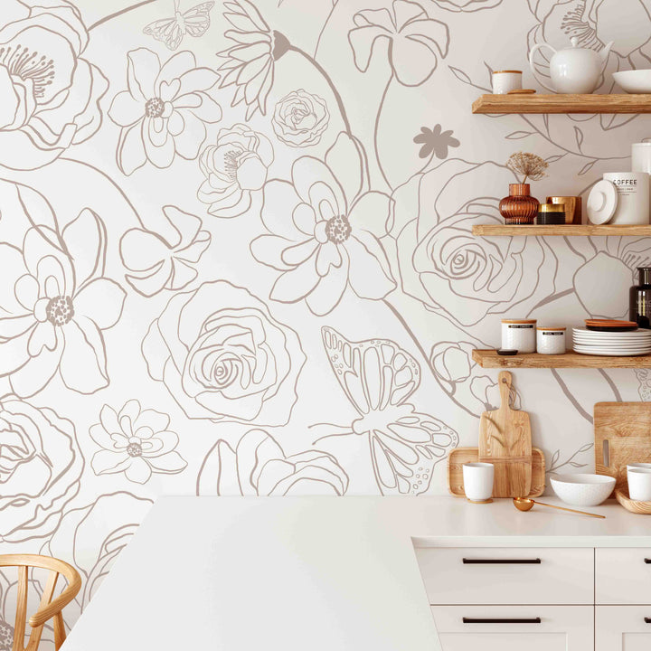 Mural bohemio de magnolia blanca