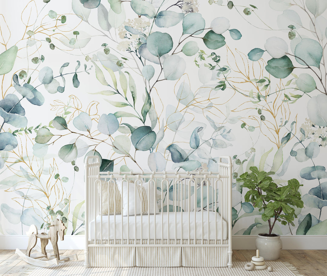 Parker Eucalyptus Watercolor Leaves Mural