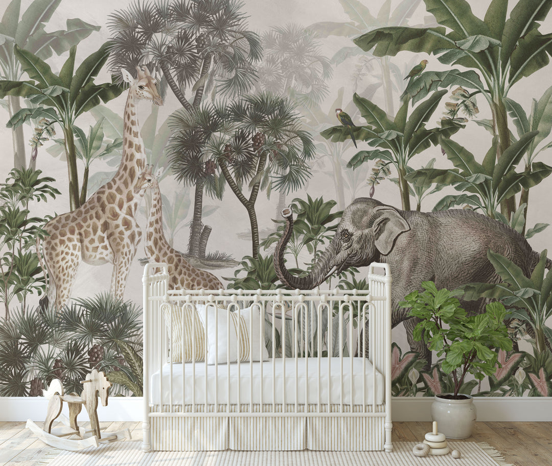 Muted Antique African Jungle Mural