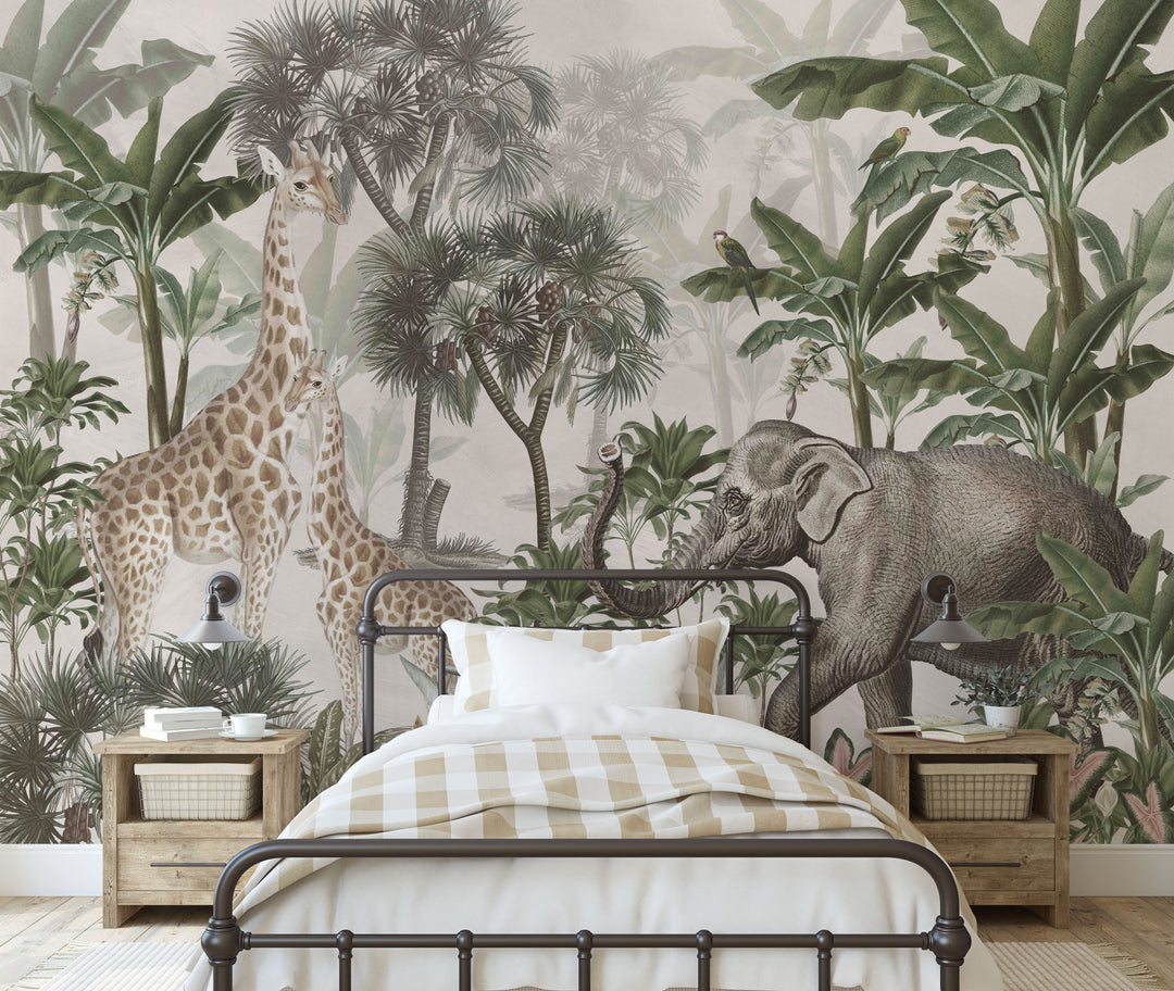 Muted Antique African Jungle Mural