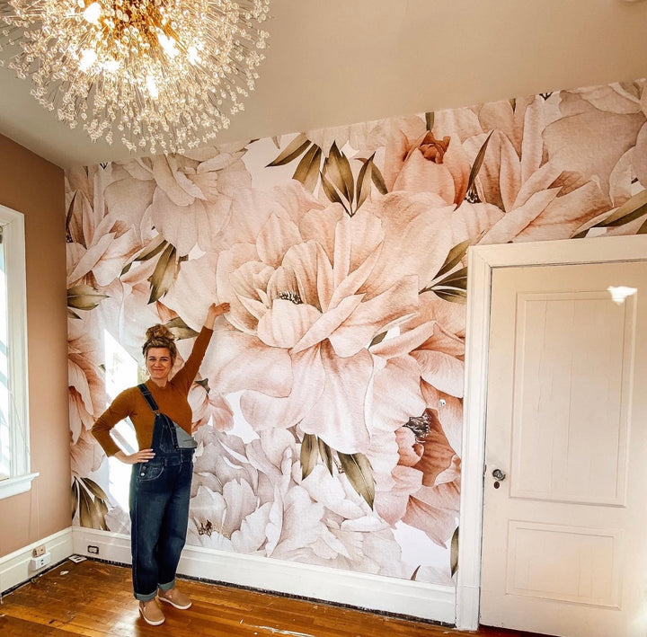 Boho Peony in Blush Wallpaper Mural