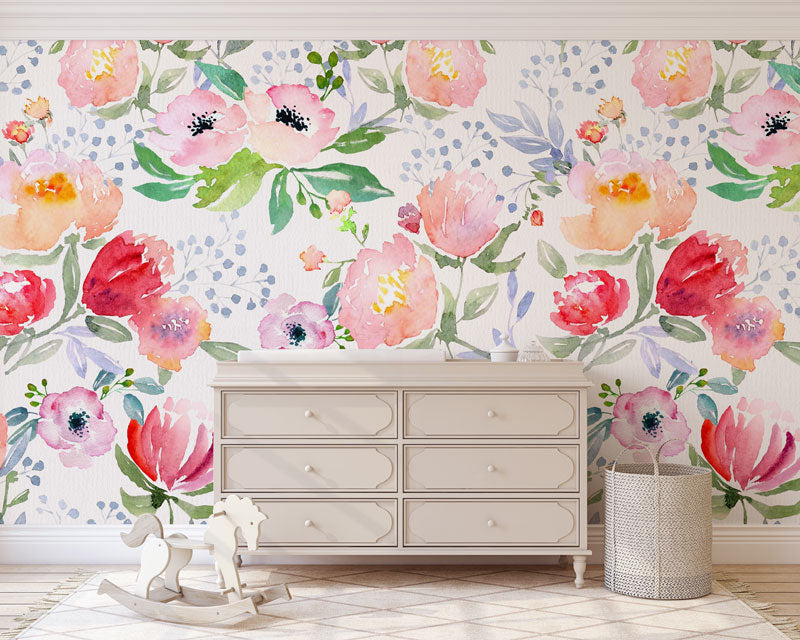 Light Watercolor Simple Flowers Wallpaper Mural