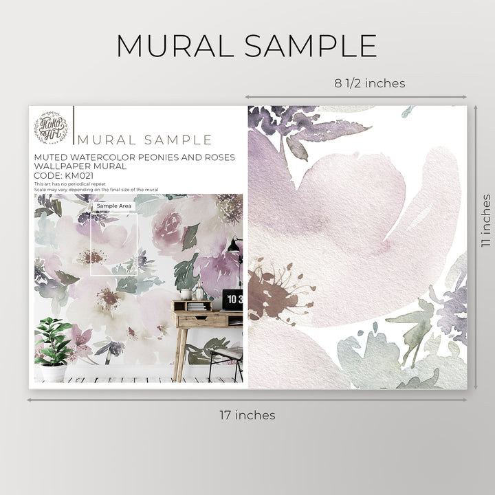 Muted Watercolor Peonies and Roses Wallpaper Mural