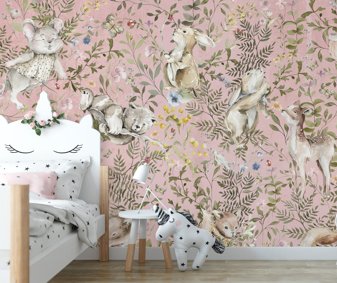 Sweet Pink Woodland Forest Mural