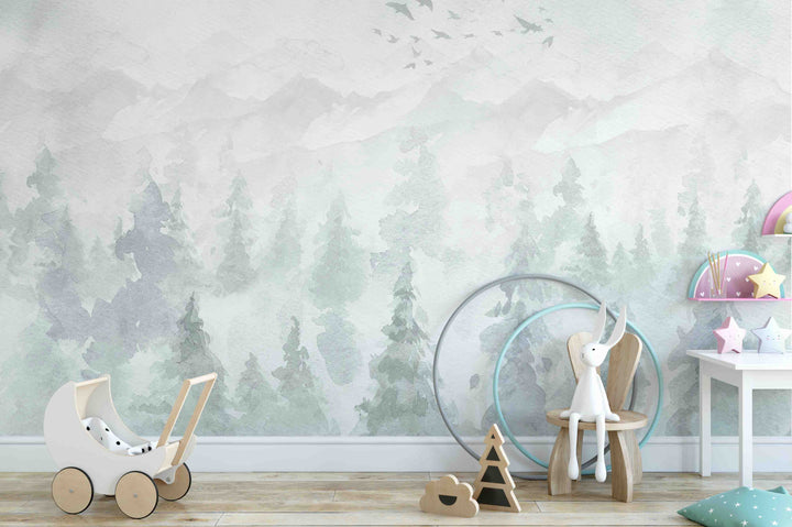 Cold Woodland Forest Mural