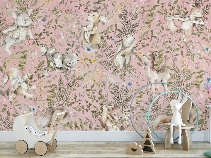 Sweet Pink Woodland Forest Mural