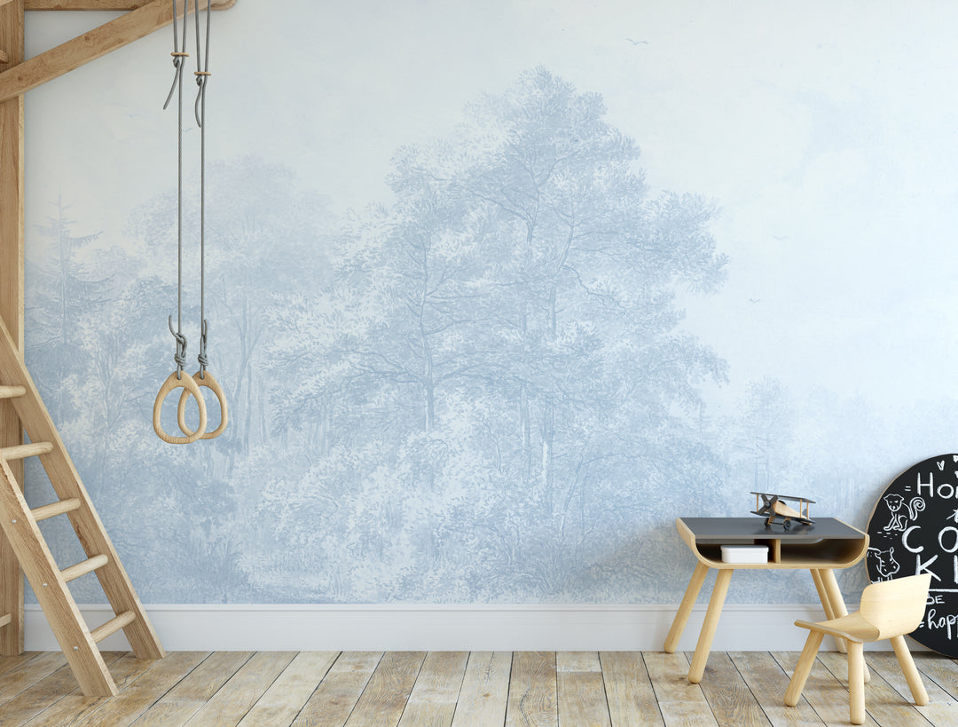 Blue Antique Forest Classic Landscape Mural