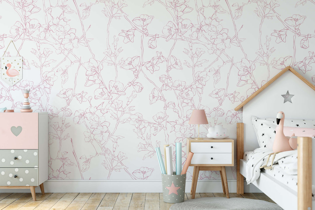 Minimalistic Cherry Blossom Mural