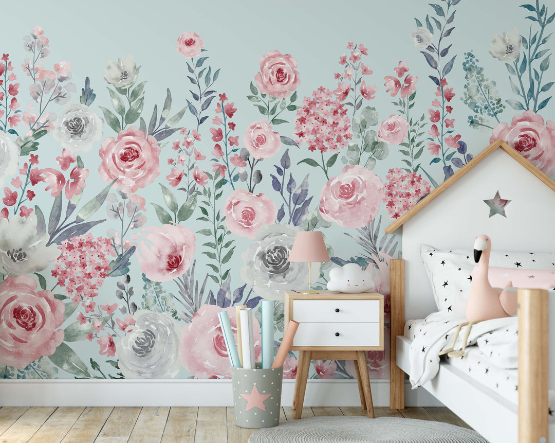 Geraldine Blue Spring Wildflowers Floral Mural