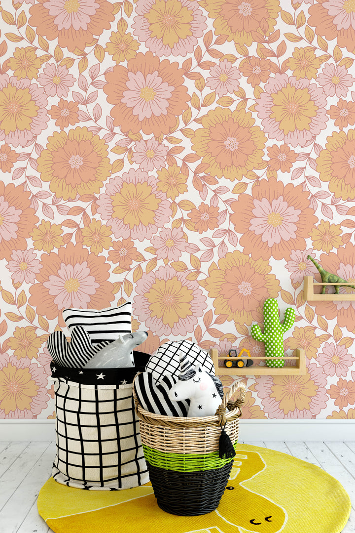 Groovy Retro Floral Wallpaper