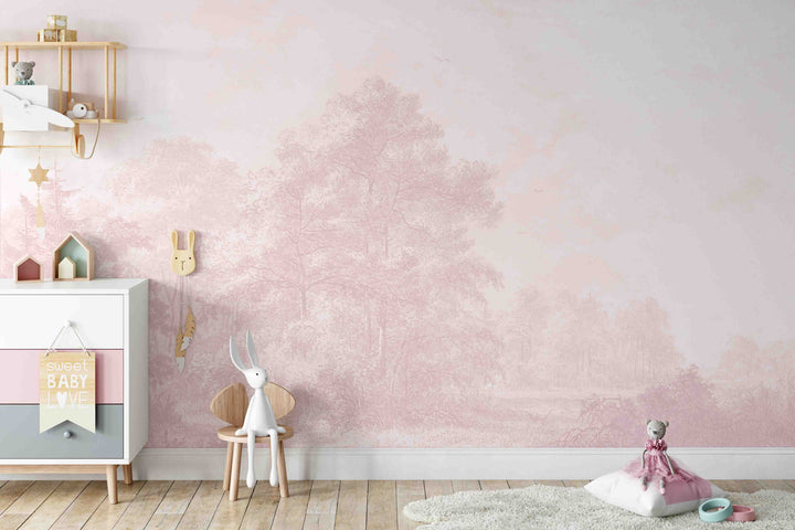 Pink Antique Forest Classic Landscape Mural