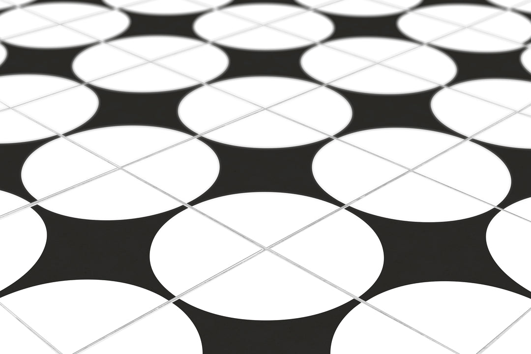 Paquete de pegatinas de vinilo para azulejos con círculos invertidos en blanco y negro bohemio