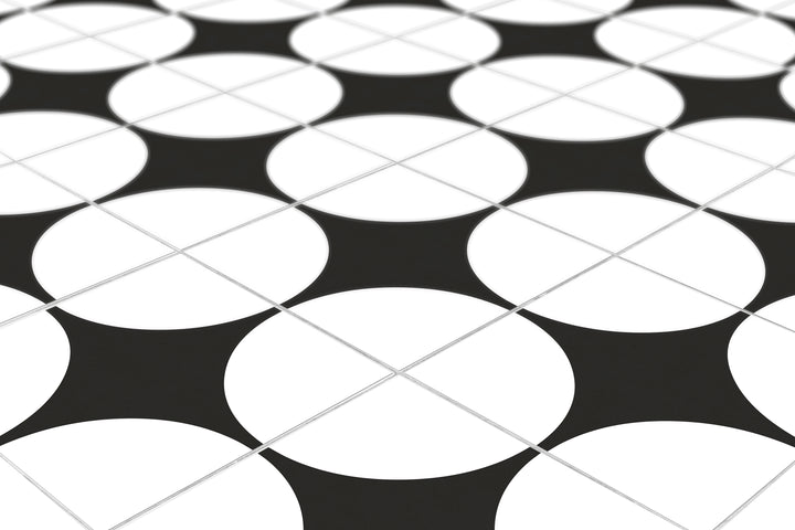 Paquete de pegatinas de vinilo para azulejos con círculos invertidos en blanco y negro bohemio