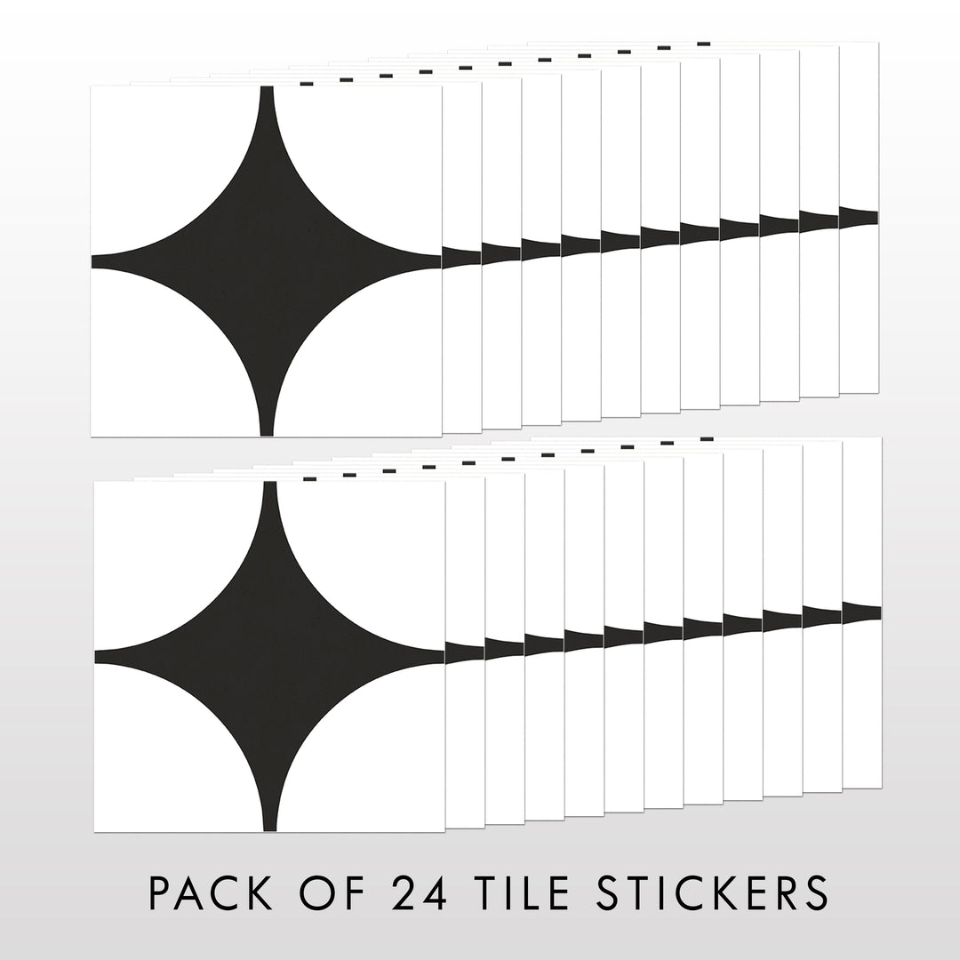 Paquete de pegatinas de vinilo para azulejos con círculos invertidos en blanco y negro bohemio