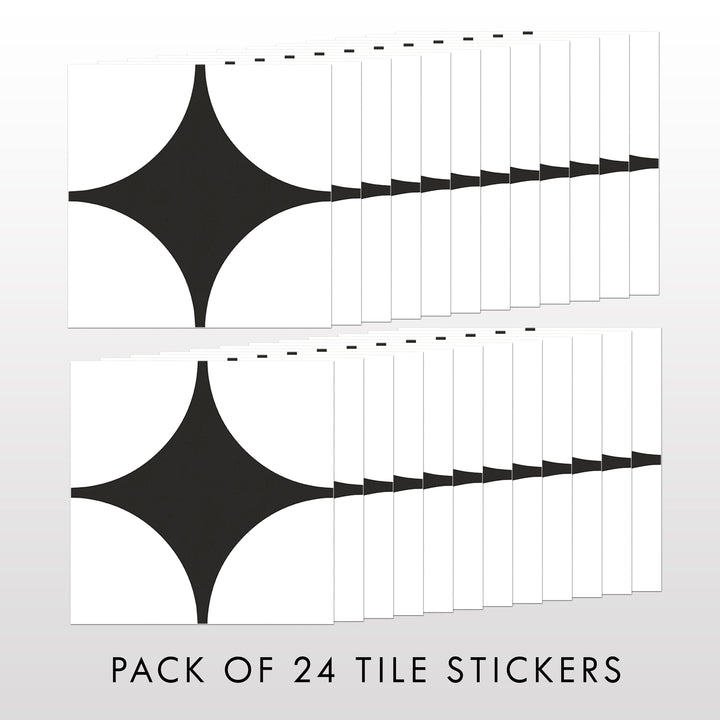 Paquete de pegatinas de vinilo para azulejos con círculos invertidos en blanco y negro bohemio