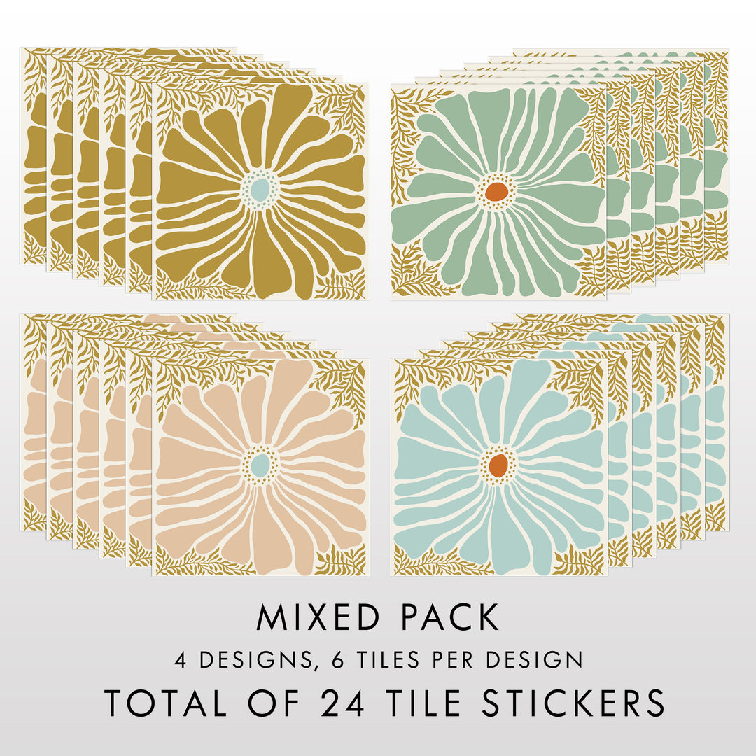 Retro Floral Tile Decal Vinyl Stickers Pack