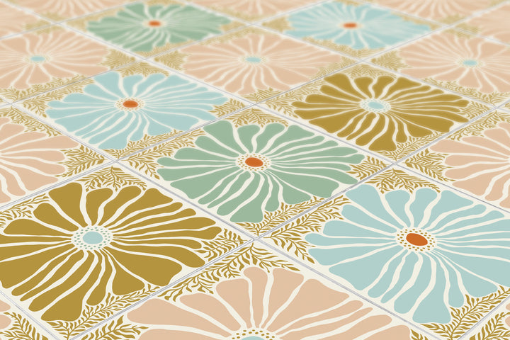 Paquete de pegatinas de vinilo con calcomanías de azulejos florales retro