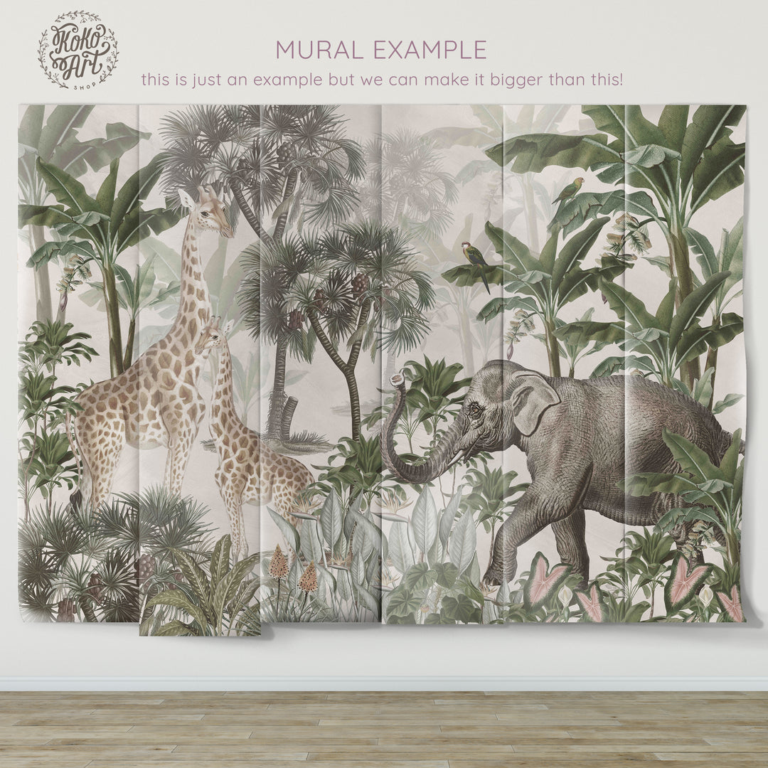 Muted Antique African Jungle Mural