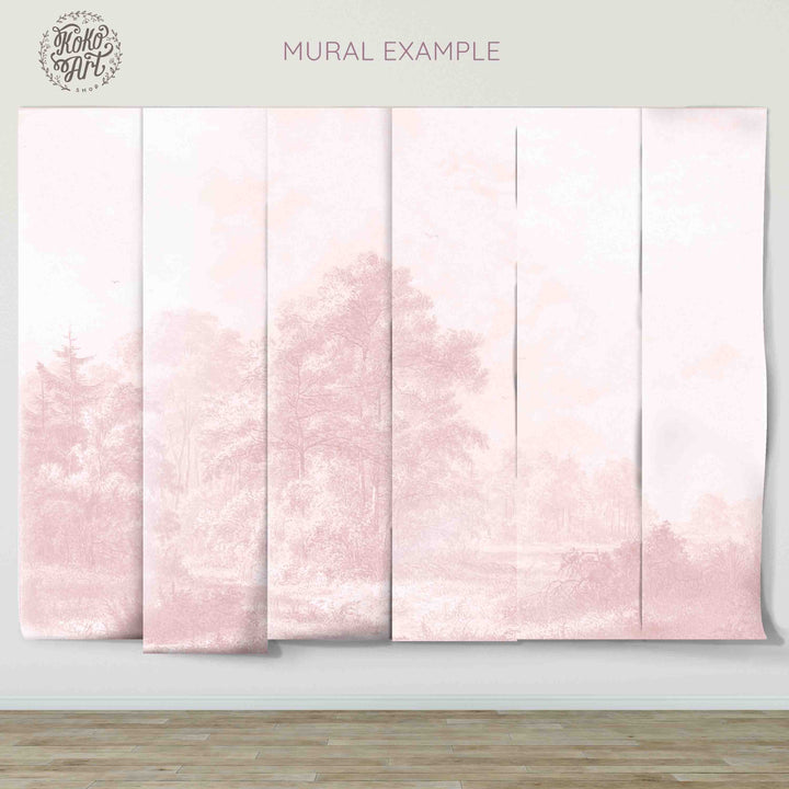 Pink Antique Forest Classic Landscape Mural