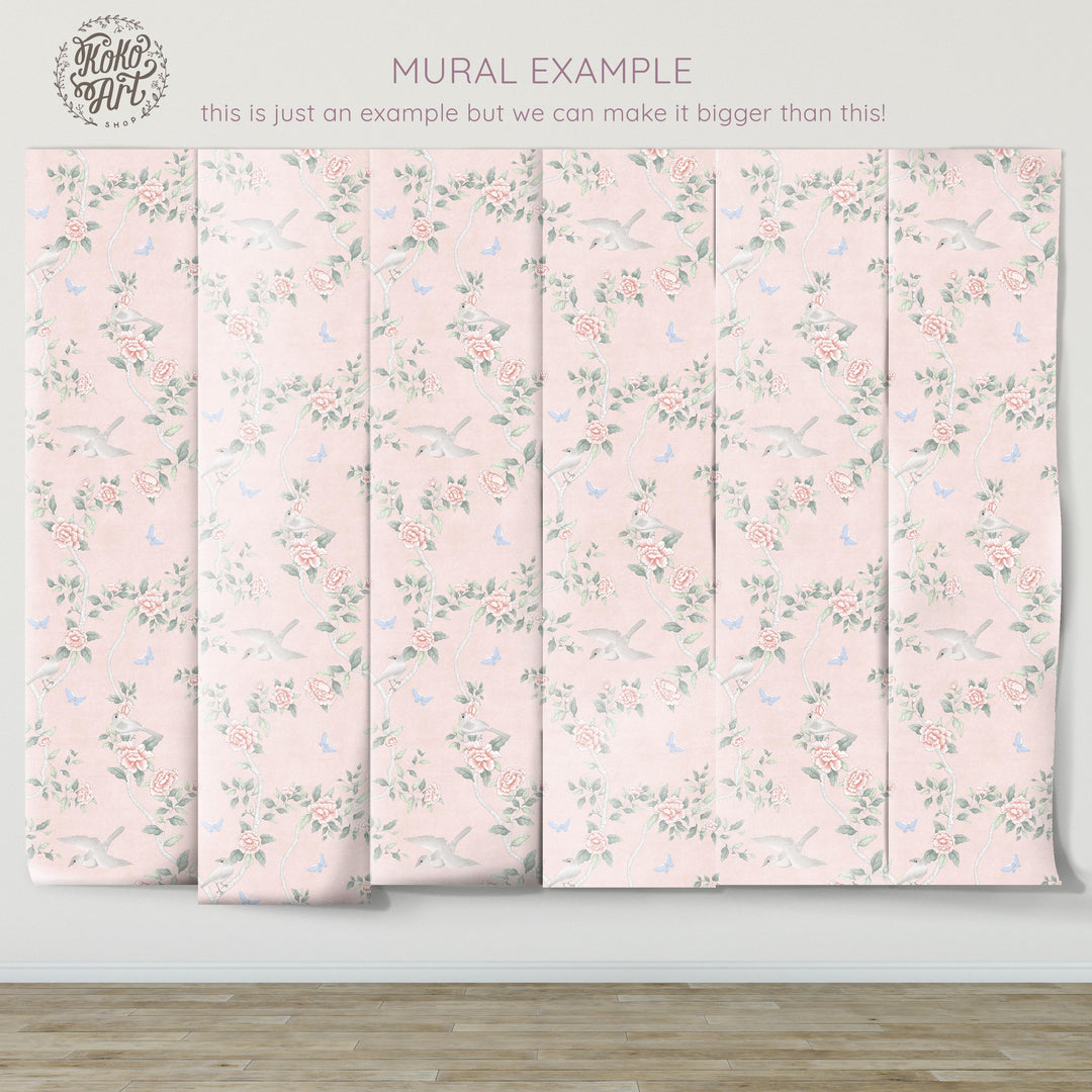 Le Tariche Chinoiserie Mural in Baby Pink