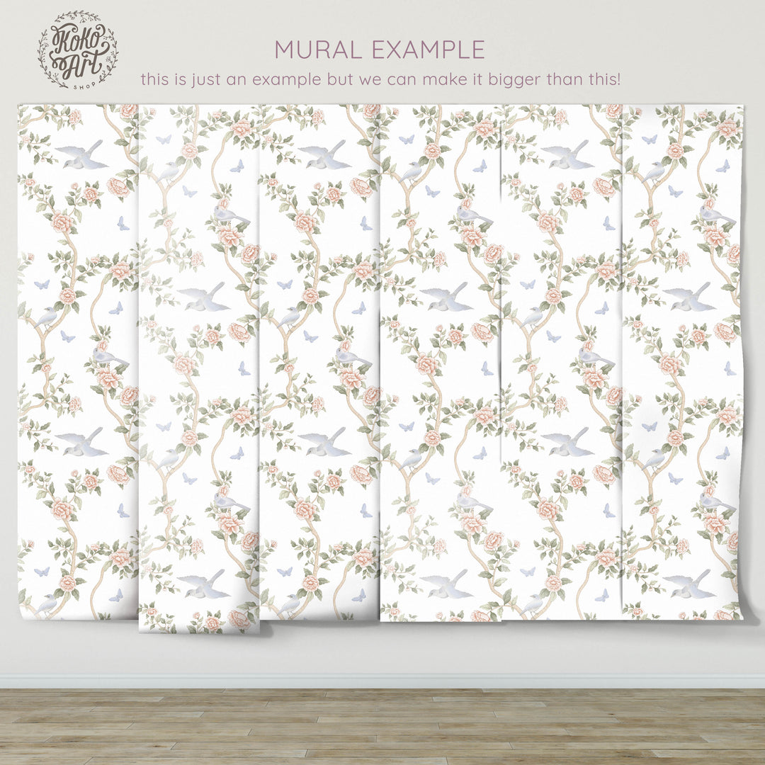 Le Tariche Chinoiserie Mural in Pastels and White - Studio Exclusive