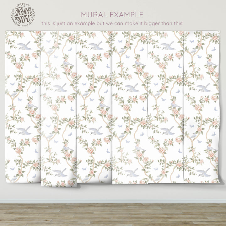 Le Tariche Chinoiserie Mural in Pastels and White - Studio Exclusive