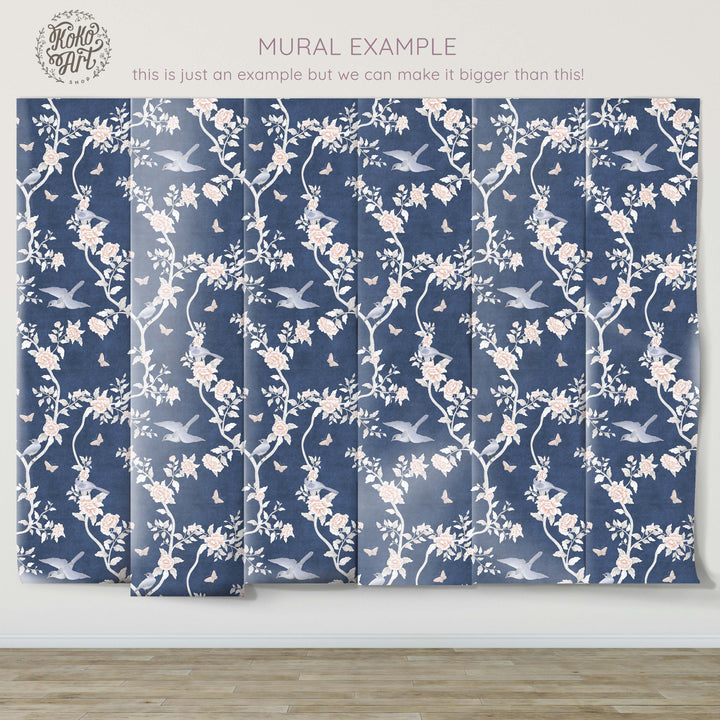 Le Tariche Chinoiserie Mural in Navy Blue - Studio Exclusive