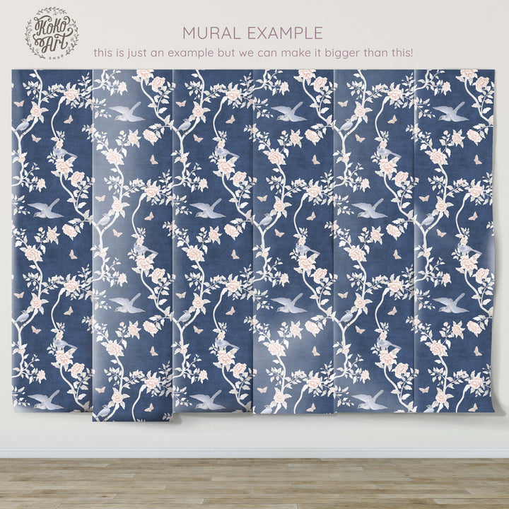 Le Tariche Chinoiserie Mural in Navy Blue