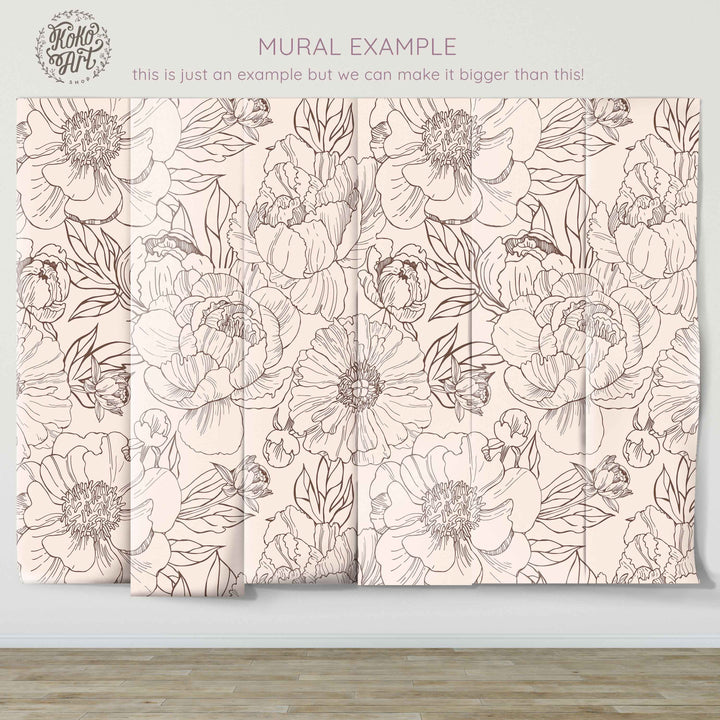 Minimal and Neutral Floral Garden Mural