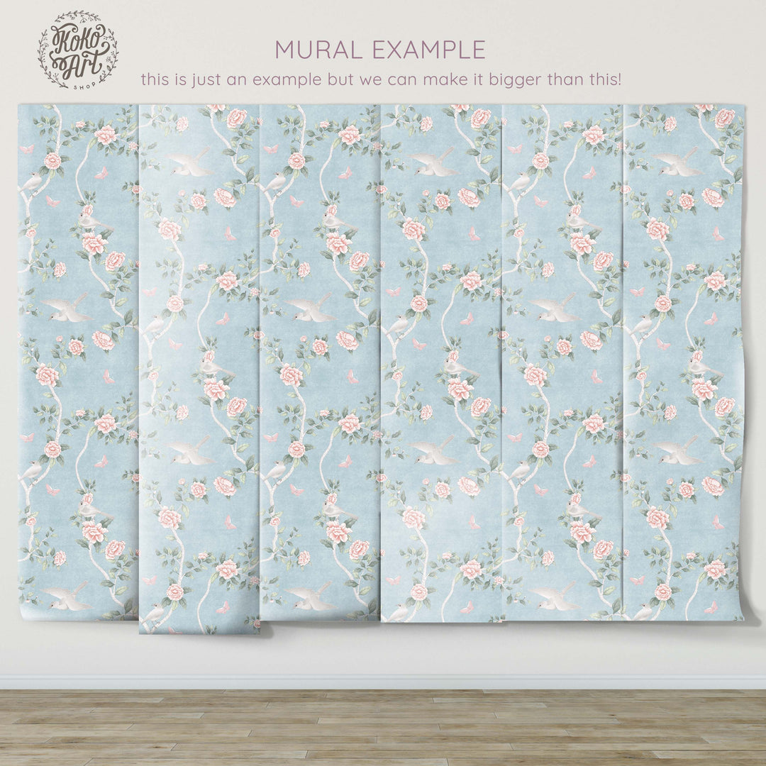 Le Tariche Chinoiserie Mural in Baby Blue