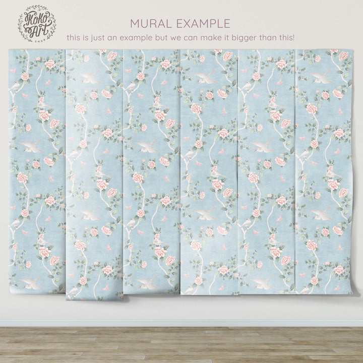 Le Tariche Chinoiserie Mural in Baby Blue