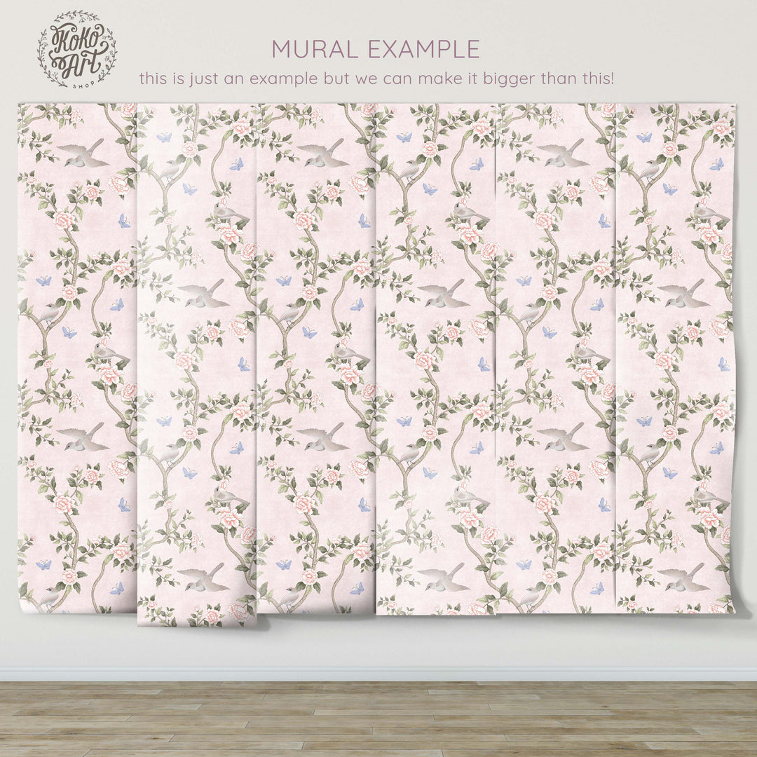 Le Tariche Chinoiserie Mural in Neutral and Pink