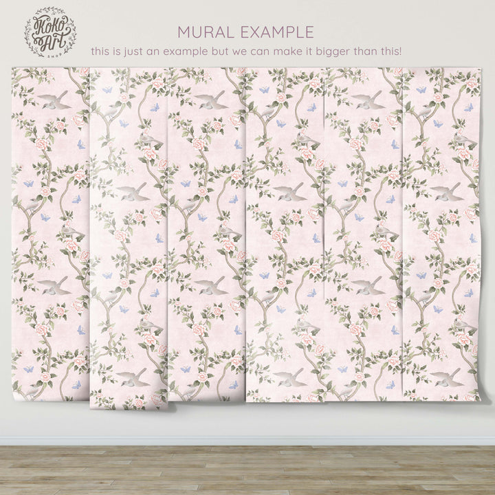 Le Tariche Chinoiserie Mural in Neutral and Pink