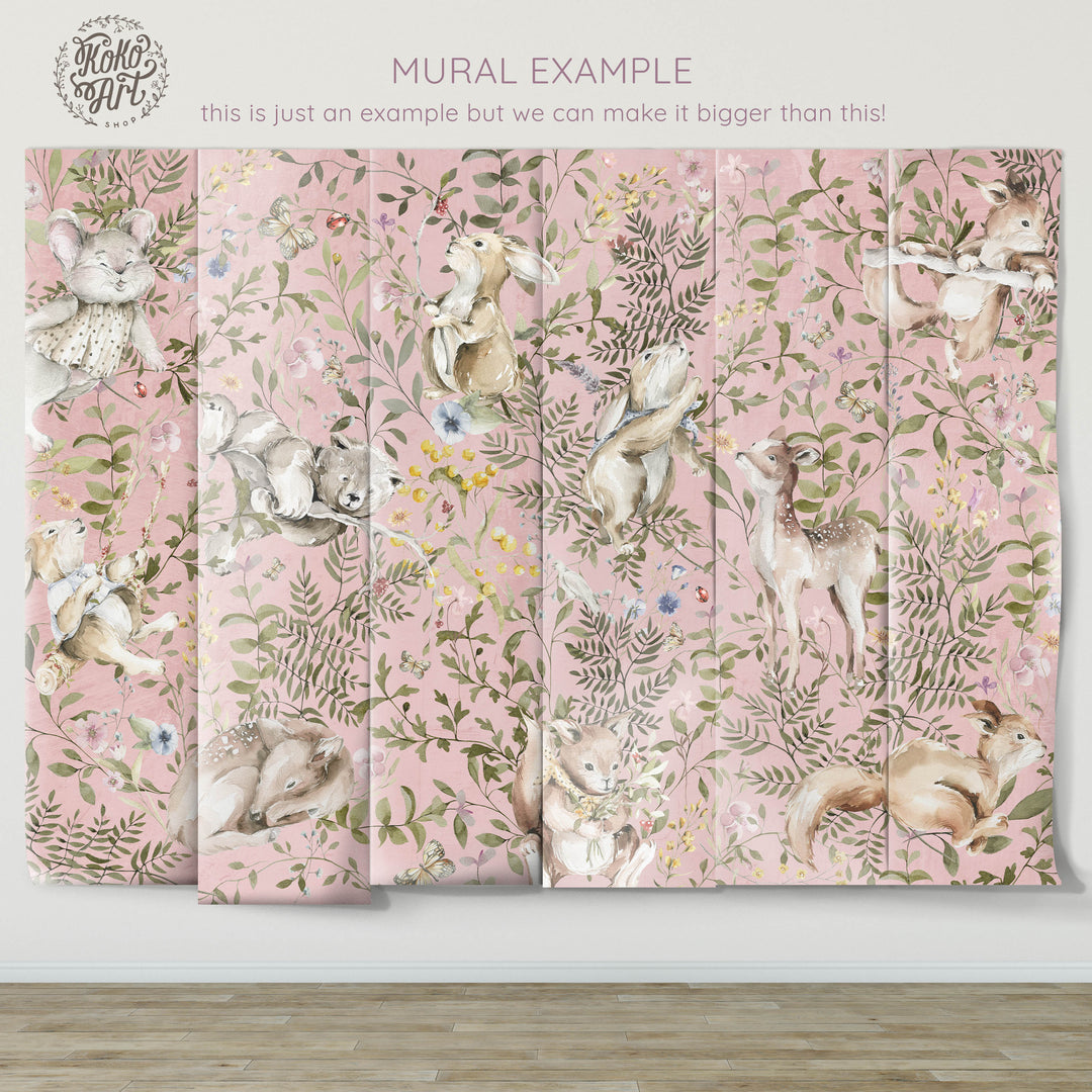 Sweet Pink Woodland Forest Mural