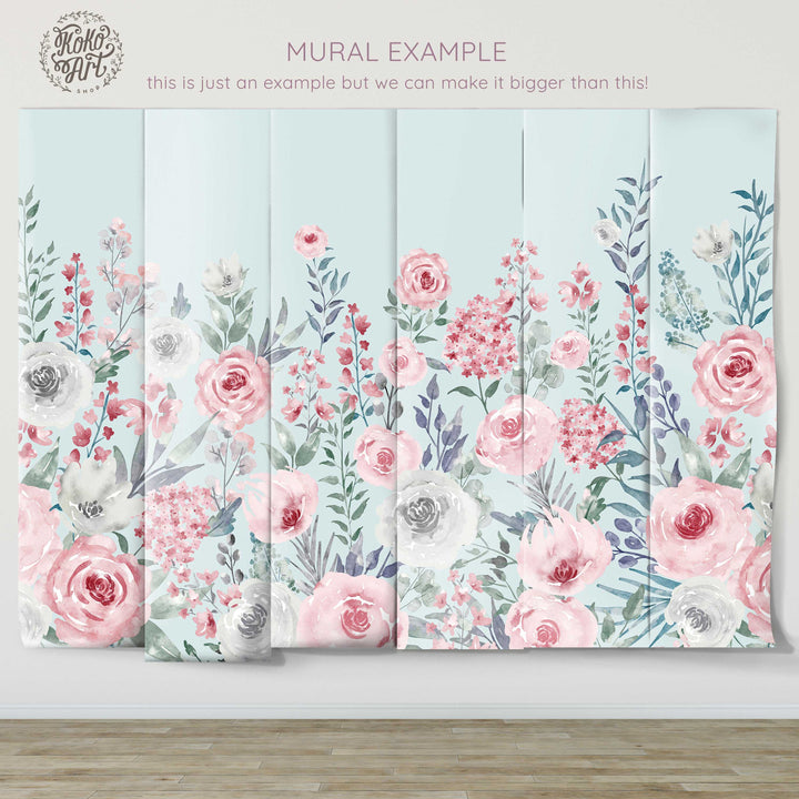 Mural floral de flores silvestres de primavera azul Geraldine
