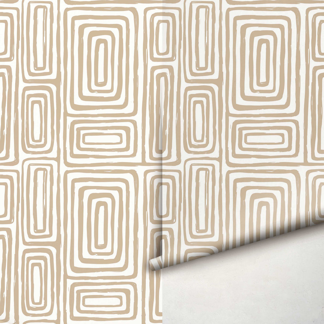 Warm Neutral Paint Brushed Labyrinth Wallpaper
