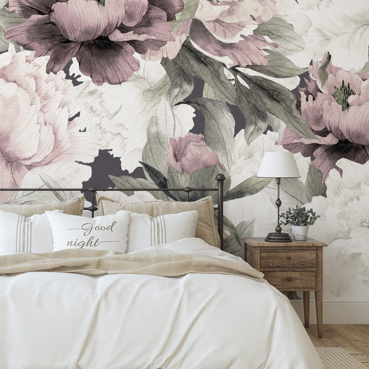 Peonies in Dusty Rose Wallpaper Mural  | Removable Peel and Stick Wallpaper