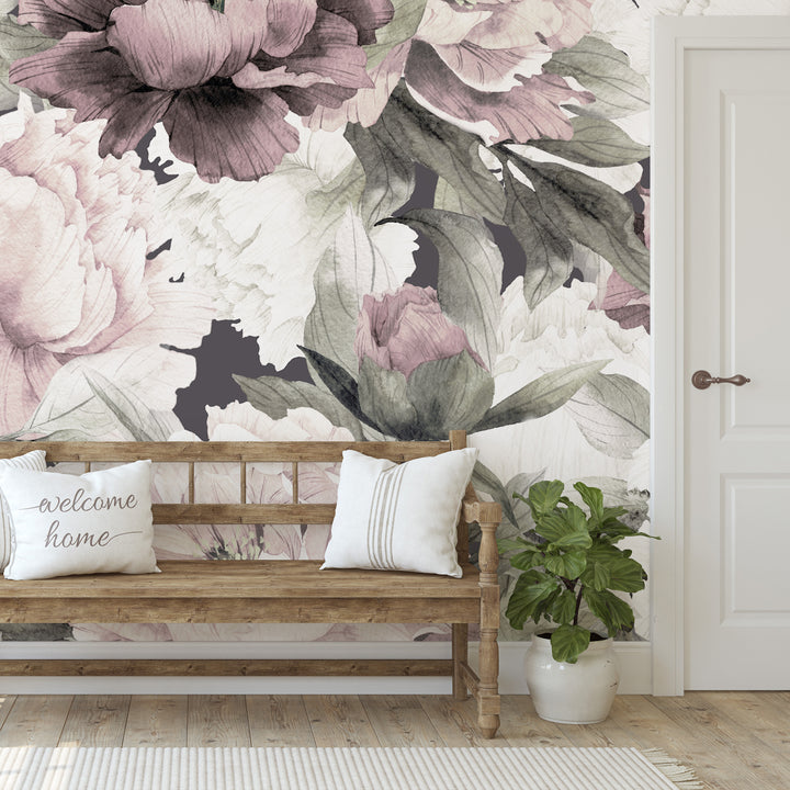 Peonies in Dusty Rose Wallpaper Mural  | Removable Peel and Stick Wallpaper