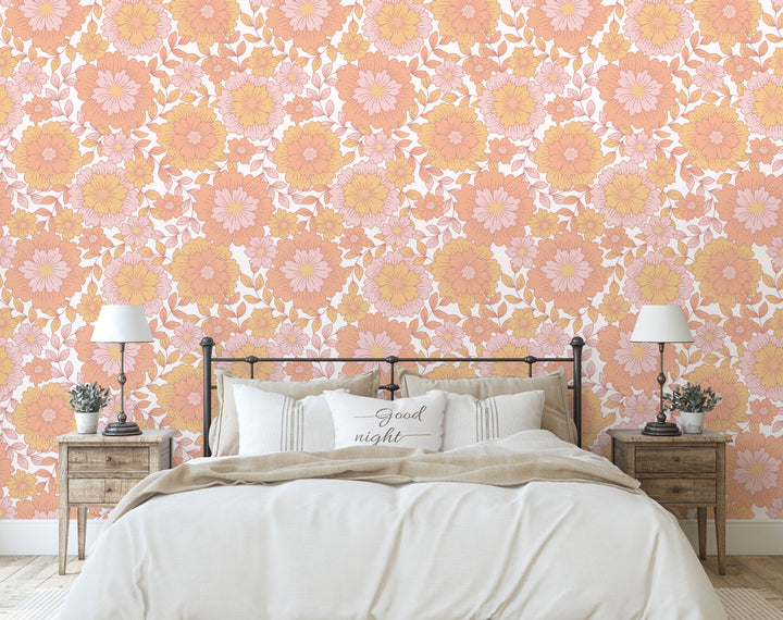 Groovy Retro Floral Wallpaper