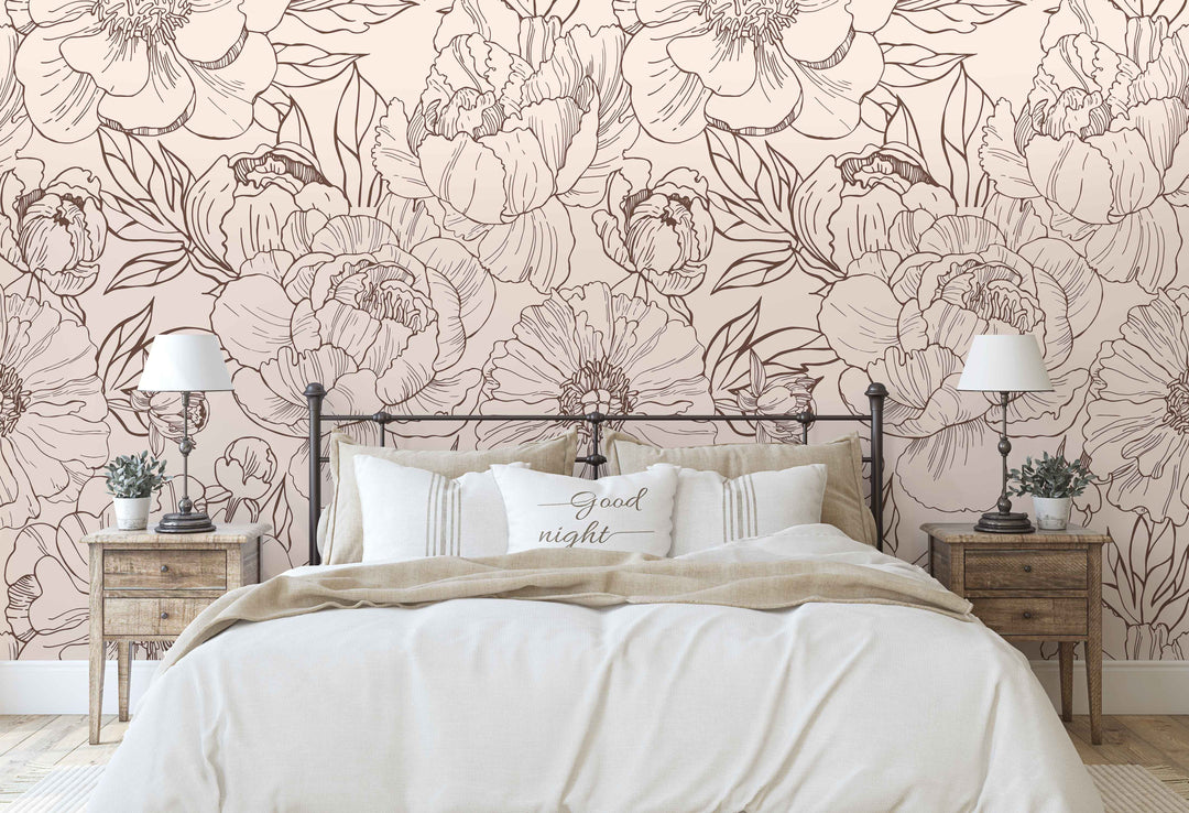 Minimal and Neutral Floral Garden Mural