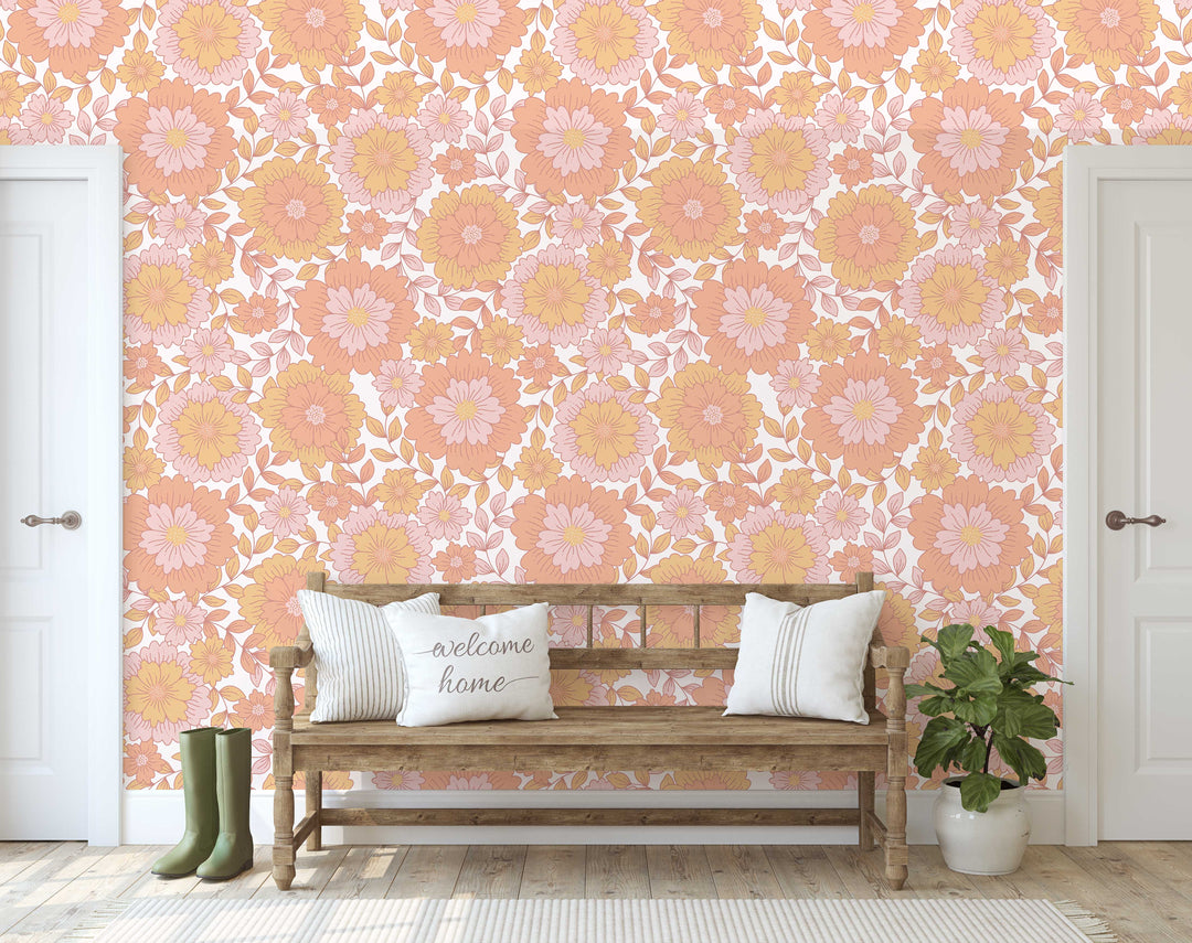 Groovy Retro Floral Wallpaper