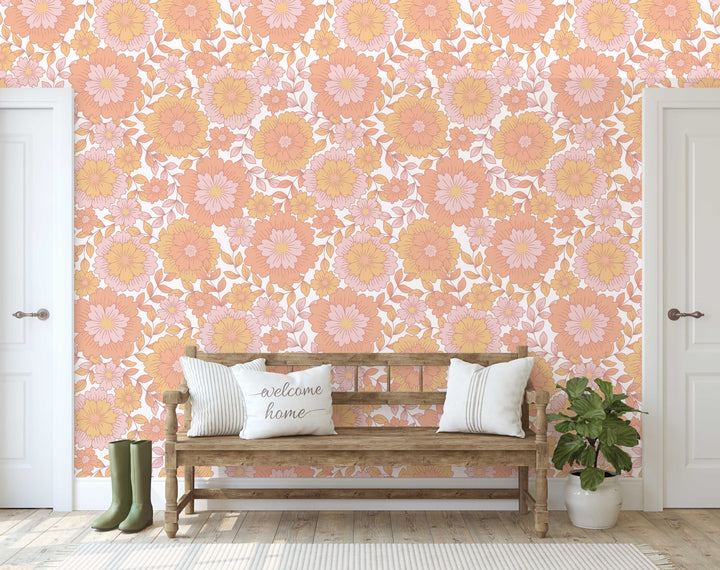 Groovy Retro Floral Wallpaper