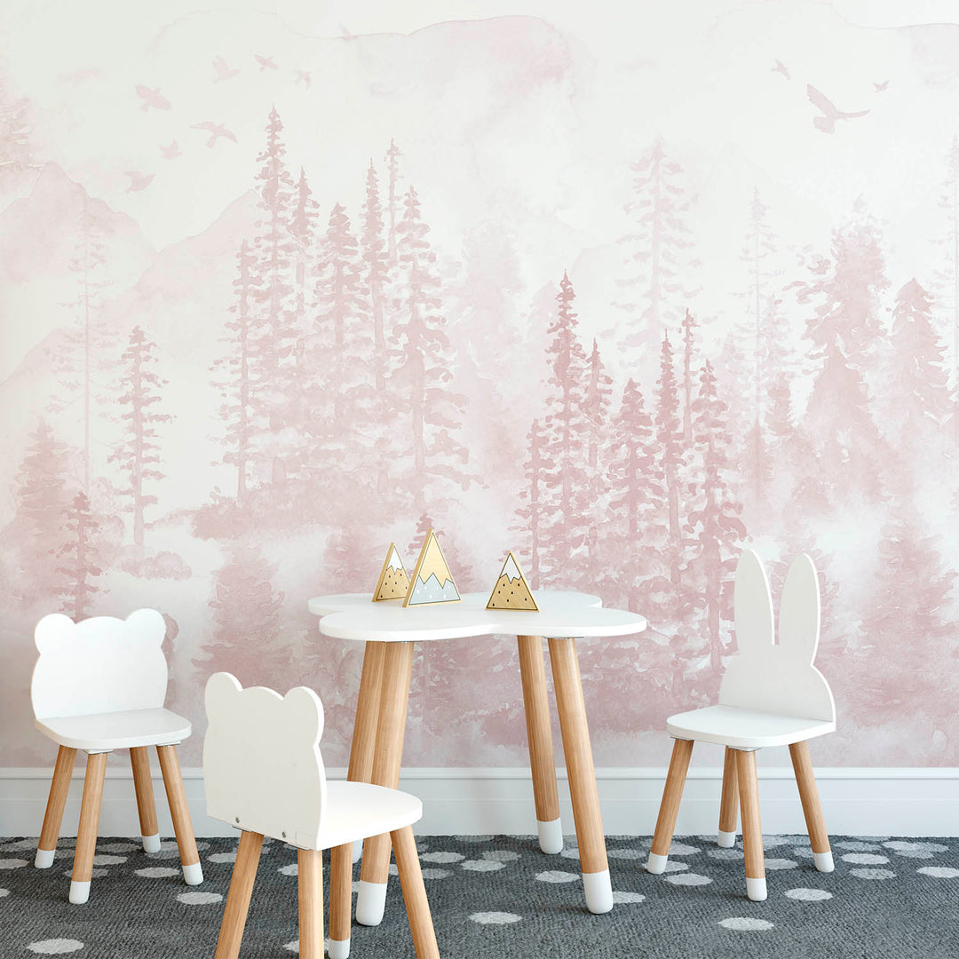 Girly Winter Forest in Pink Mural