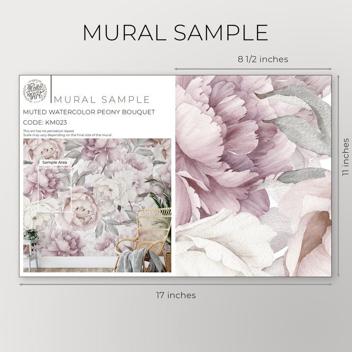 Wallpaper Sample $2 | Muted Watercolor Peony Bouquet | Peel and Stick Wallpaper | Koko Art Shop