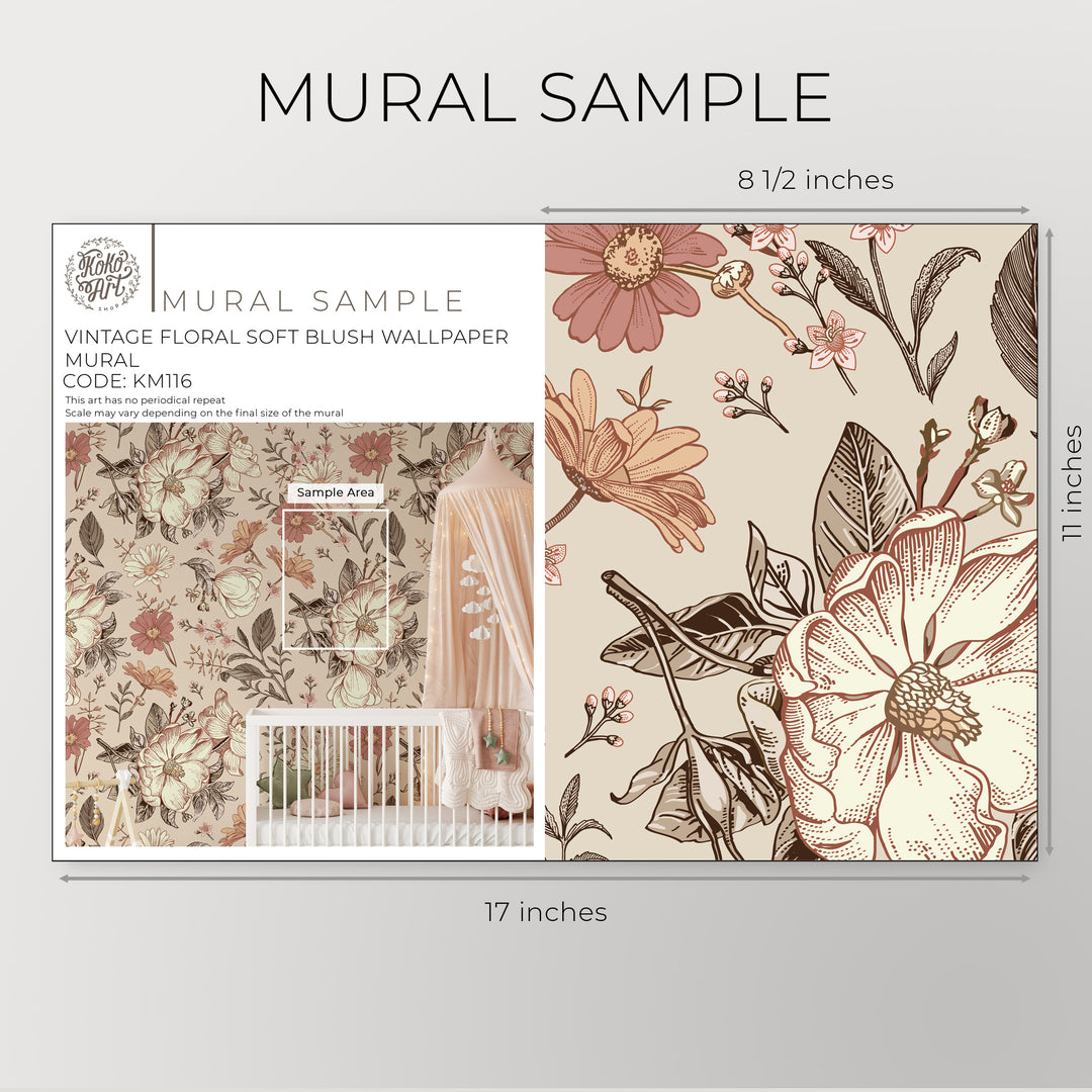 Vintage Floral Soft Blush Wallpaper Mural