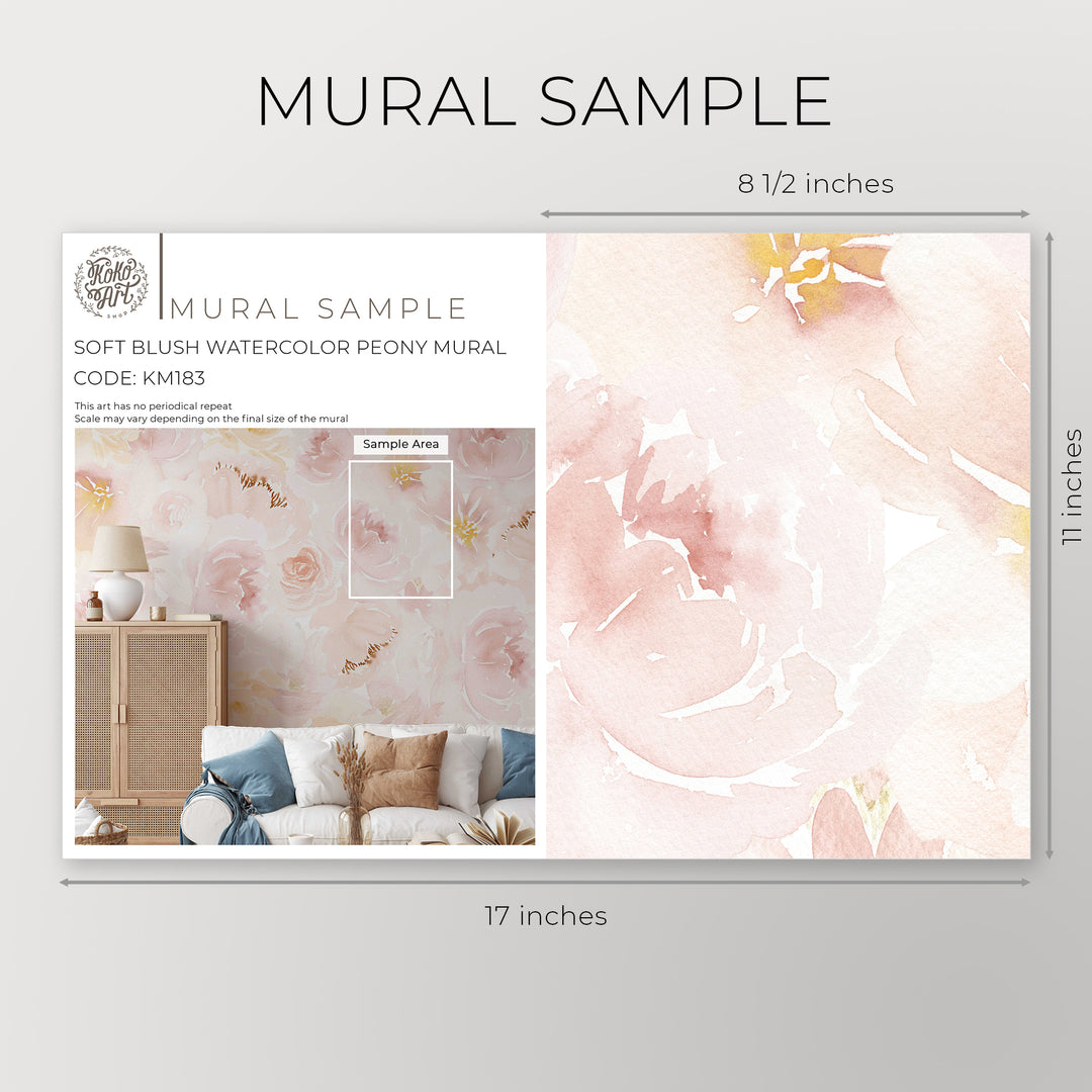 Soft Blush Watercolor Peony Mural