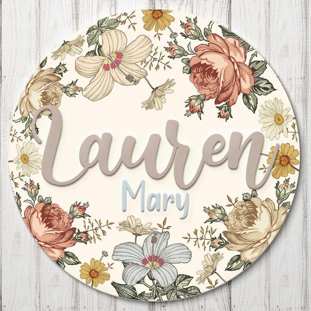 Vintage Floral Custom Round Name