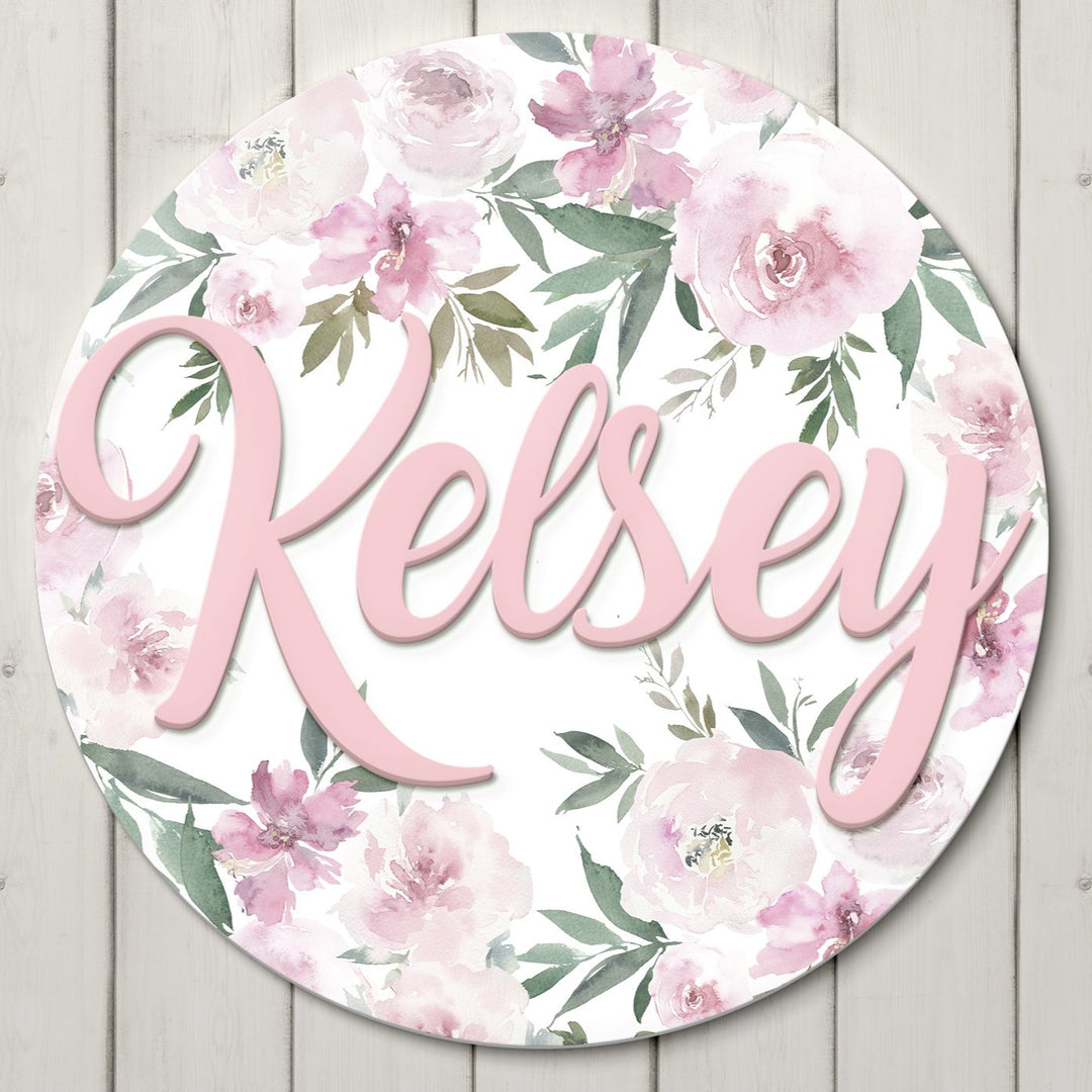 Vintage Blush Bouquet Custom Round Name Sign